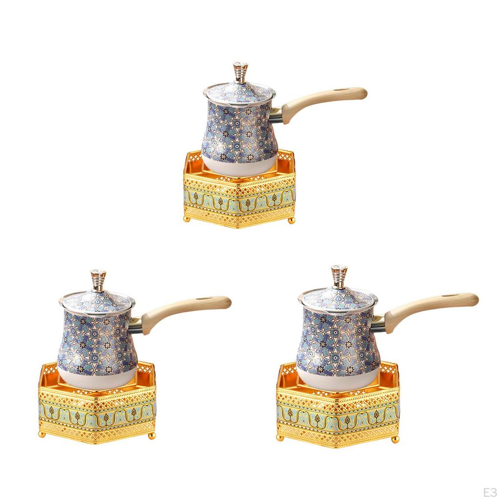 2 Pieces Turkish Coffee Pot Milk Teapot Drinks Cooker with Decor And Wooden