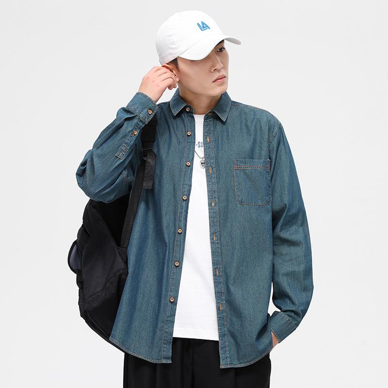 Мужская весенняя рубашка Dongyu из японского хлопкового денима в стиле кэжуал