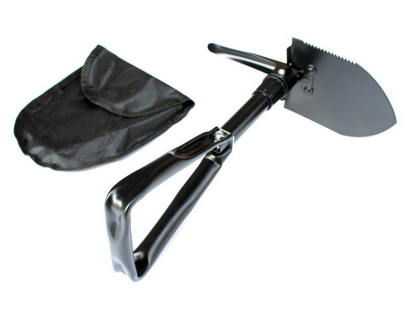 Средняя черная складная походная и многофункциональная саперная лопата для использования на открытом воздухе