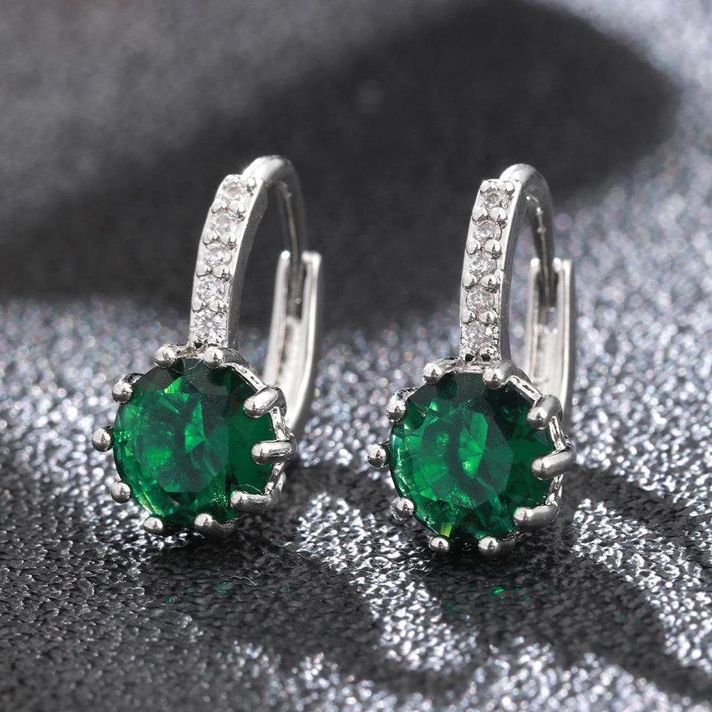 Korean Multi-Color Round Diamond Zircon Earrings: Elegant, Simple, and Luxurious Design for Women