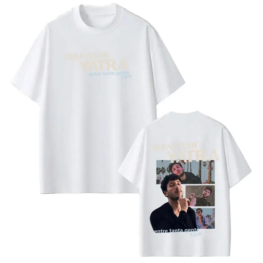 Хлопковые Повседневные Футболки Певец SEBASTIAN YATRA Entre Tanta Gente Тур 2026 Футболка с Принтом Унисекс Женские Винтажные Футболки Уличная Одежда