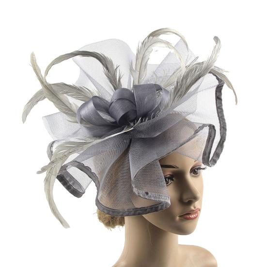 Women Fascinator Hat Tea Party Wedding Flower Feathers Headpiece Handmade Gauze Headband Clip Bridal Hair Accessories