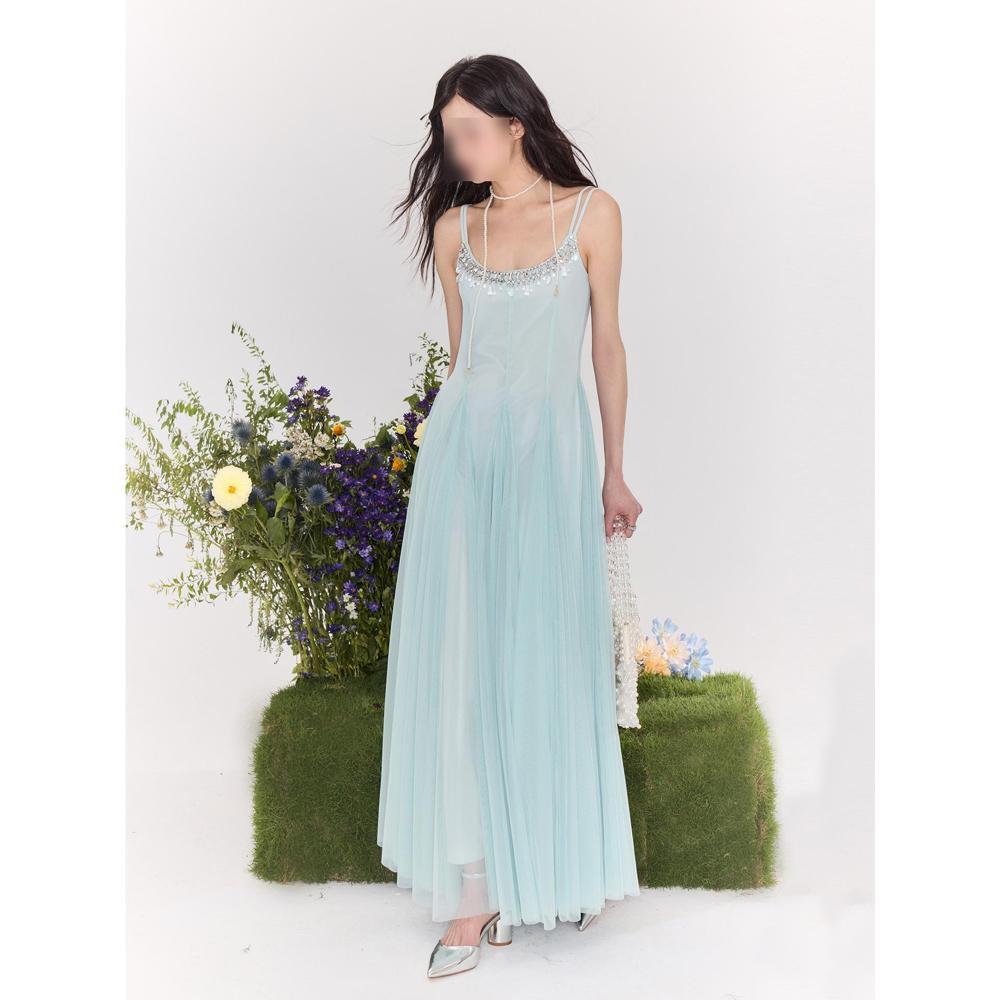 Супер хорошо выглядящее и с красивым темпераментом поддельное платье-сарафан мятно-зеленого цвета с завышенной талией, А-силуэта, длинное, женское, летнее