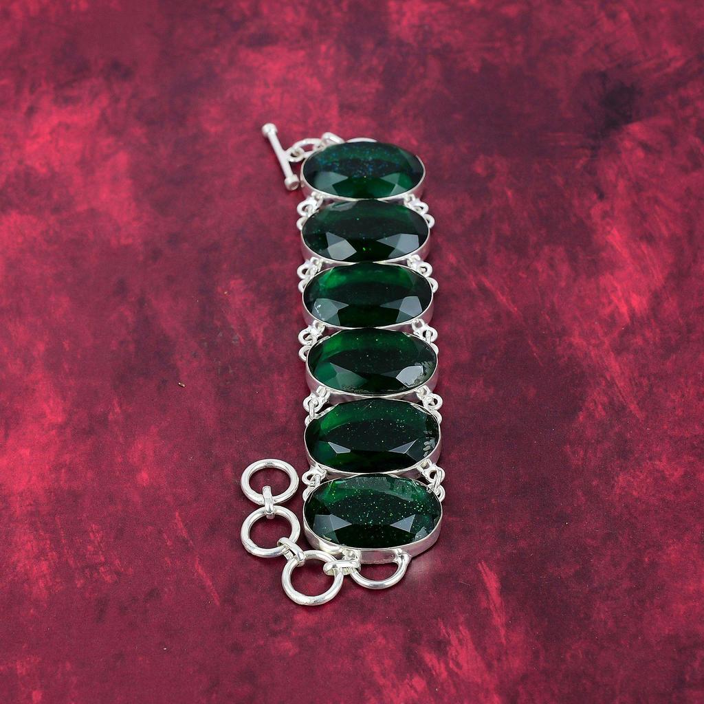 Green Triplet Opal 925 Solid Sterling Silver Bracelet, Handmade Gemstone Bracelet Jewelry, Gifts For Wife Brand New Bracelet