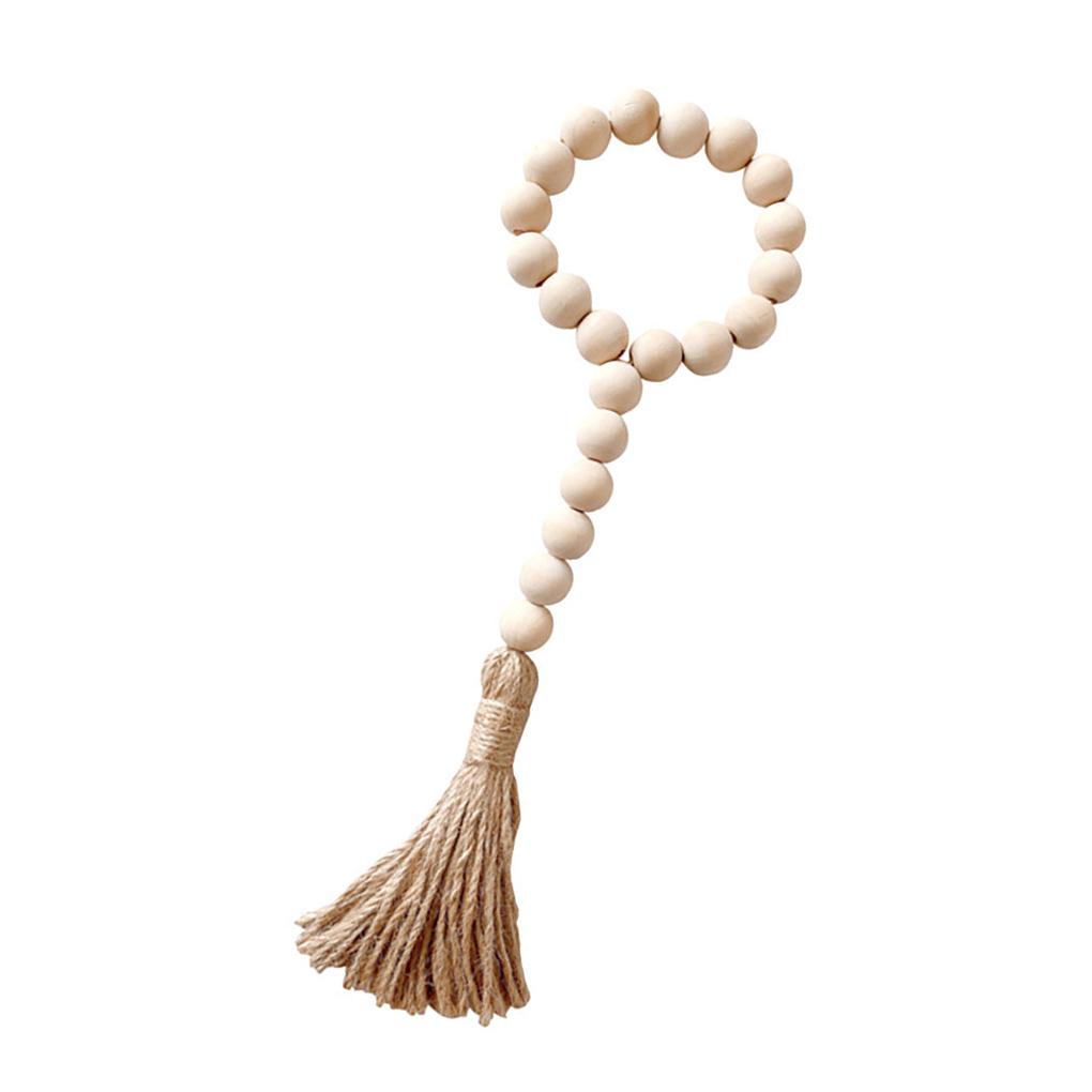 Nordic Wood Beads Garland with Tassel Farmhouse Beads Rustic Country Kids Home Wall Decor