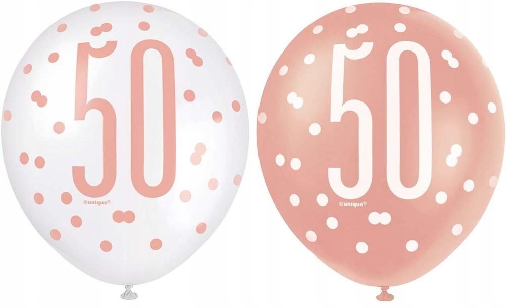 50th Birthday Balloons, Rose Gold, 12 Inches 6 Pcs