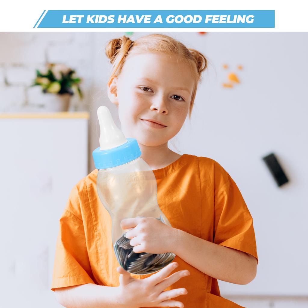 Funny Baby Bottle Piggy Bank Lovely Money Box Supplies Desktop Ornament Birthday Gift for Children Blue