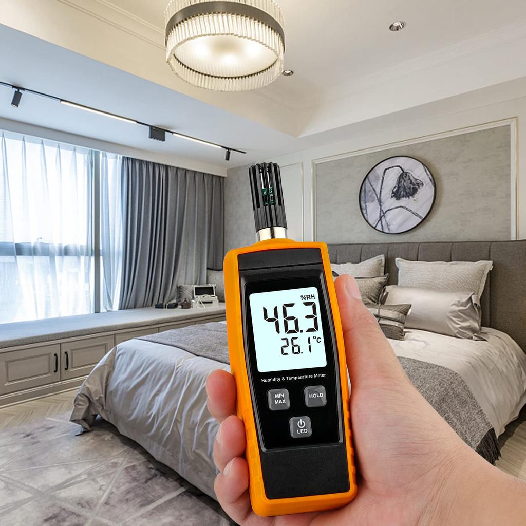 Handheld Digital Hygrometer Thermometer LCD Display Backlight Moisture Tester Gauge for and Agricultural Use Hygrometer, 0~100% RH/-30~60°C