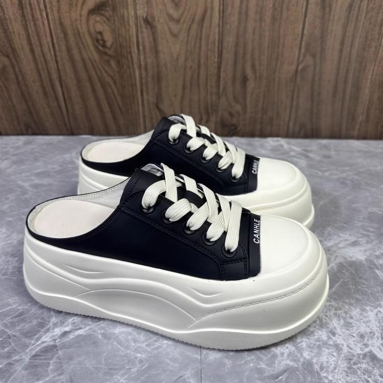 Leather Thick-soled Heightened Bag Head Half Slippers Women's Outer Wear 2025 New One-pedal Lazy Muffin Little White Cool Slippers