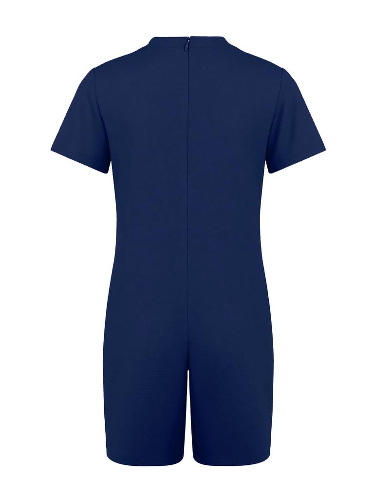 Unisex Special Needs Adaptive Jumpsuit Round Neck Short Sleeve Back Invisible Zipper Solid Color Clothing