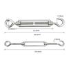 5PCS Stainless Steel 304 OC Type Turnbuckle Hook And Hook CC Type Wire Rope Tension Heavy Duty  For Sun Shade Sail Cable Railing