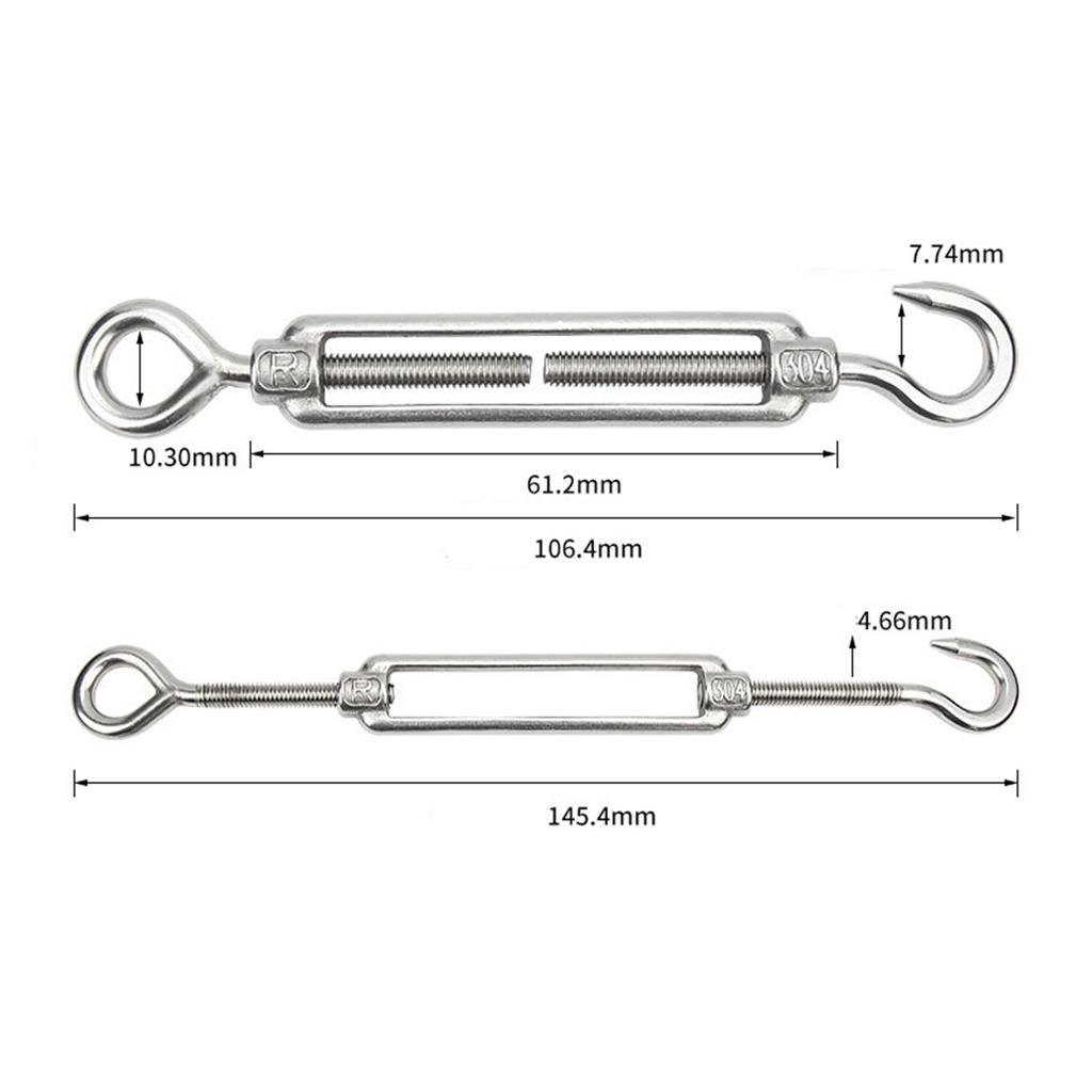 5PCS Stainless Steel 304 OC Type Turnbuckle Hook And Hook CC Type Wire Rope Tension Heavy Duty For Sun Shade Sail Cable Railing