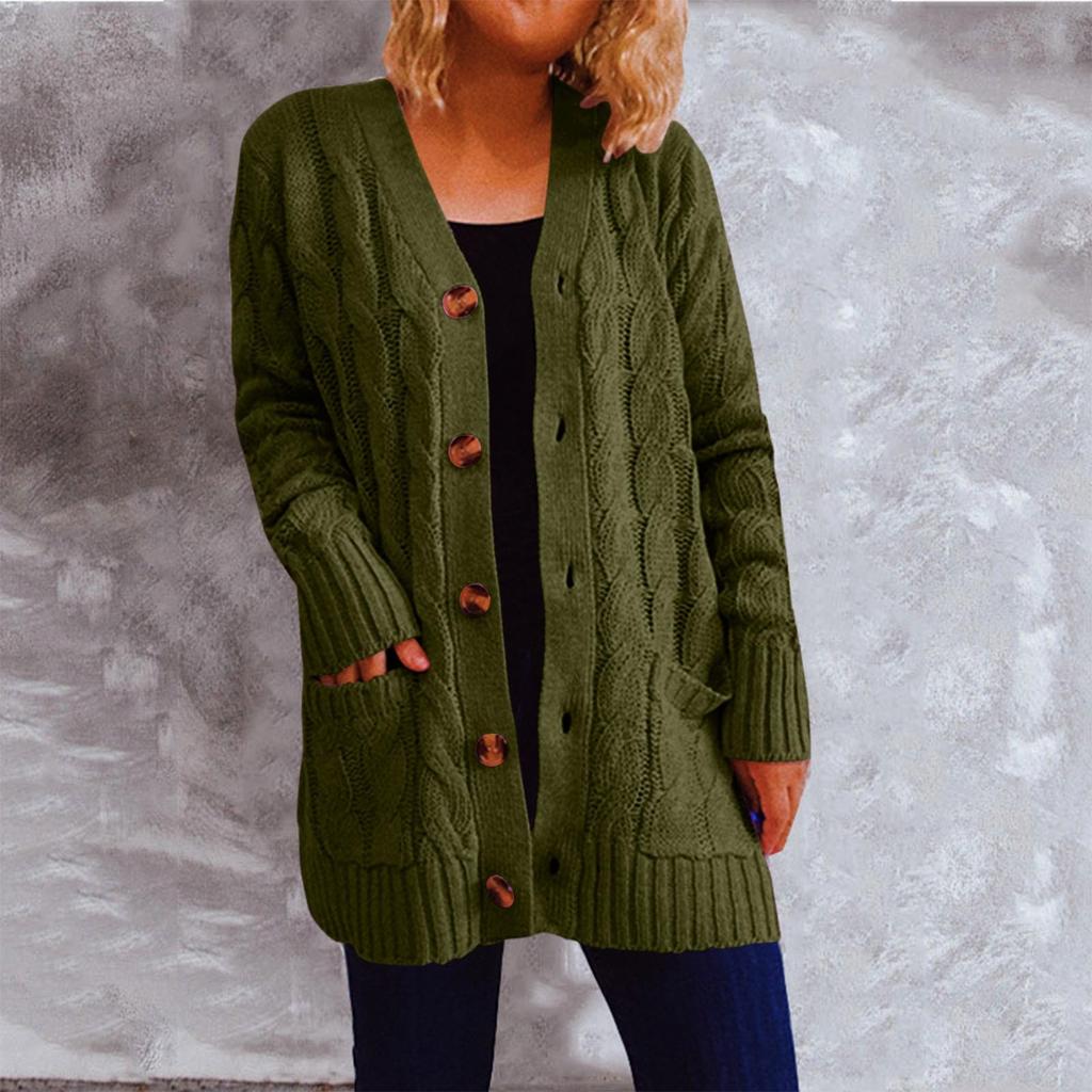Women's Solid Knit Cardigan Single Breasted Large Pocket Sweater Jacket