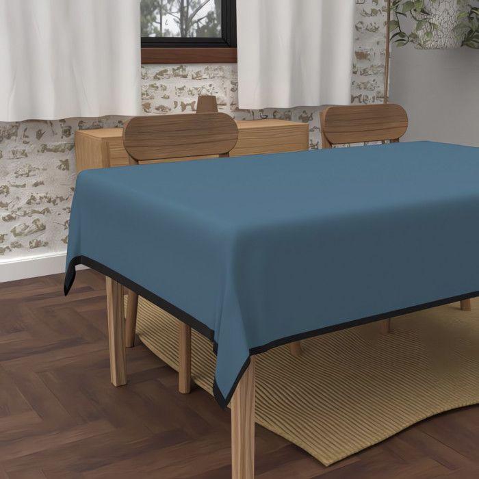 Nappe rectangle anti-tâches en microfibre lavée 140x240 cm BOHEME bleu canard, par Soleil d'Ocre