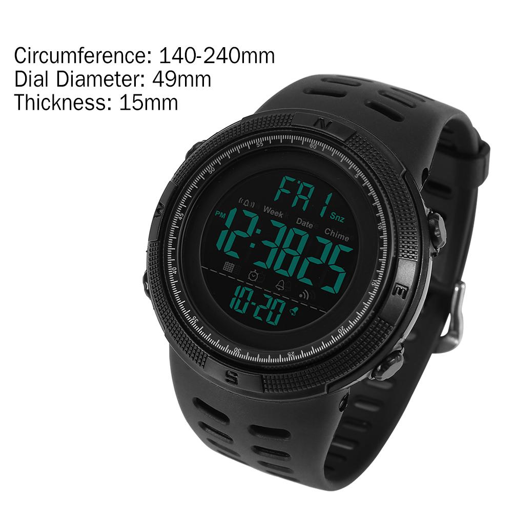 Мужские цифровые наручные часы с подсветкой, круглые, водонепроницаемые, спортивные, черные