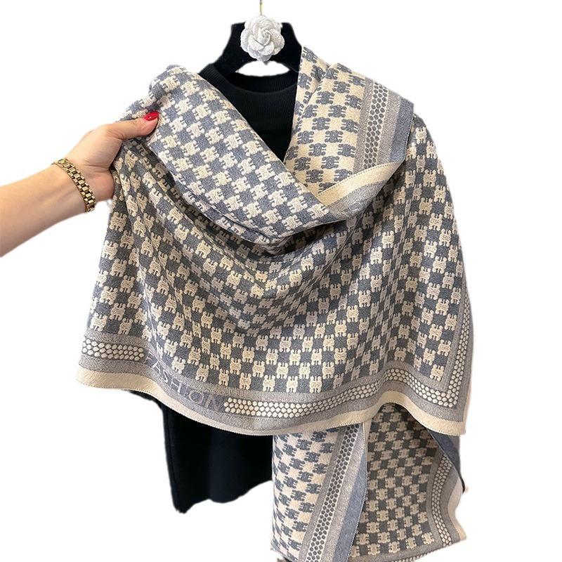 Double-sided Imitation Cashmere Geometric Lattice Texture Printing Thickened Warm Scarf Air-conditioned Room Shawl Outside