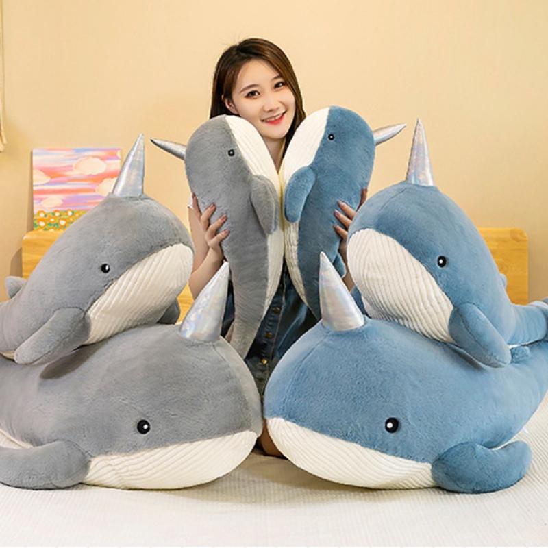 Cute Whale Plush Toy Pillow For Girls Soft And Cozy Stuffed Animal Doll For Bedtime Leg Support Grey