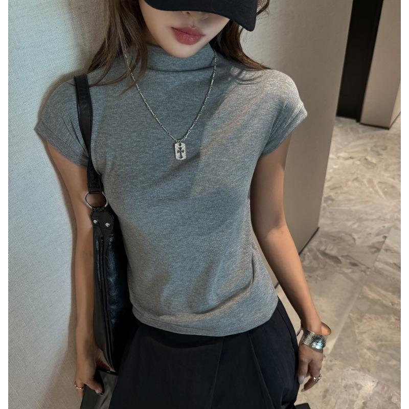 Women S Fitted Short Sleeve Half High Neck T Shirt Elegant Inner Wear