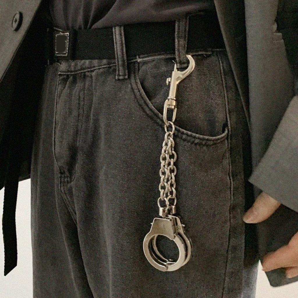 Fashionable Keychain Handcuff Pendant Keyring Decorative Key Holder Punk Key Hanger Pants Chains for Hip Hop Lovers