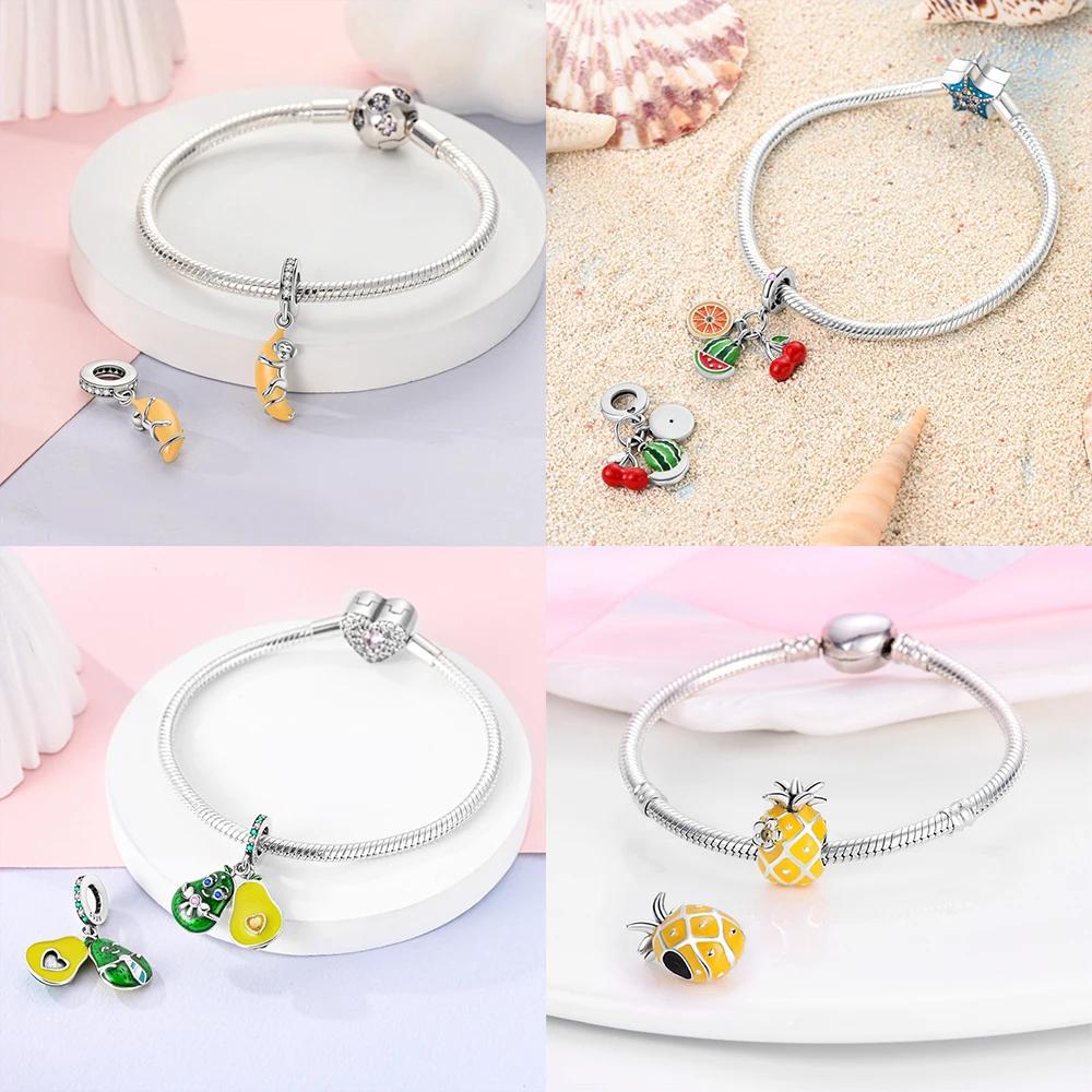 Изысканные оригинальные медные шармы-подвески в виде клубники, вишни, яблока, авокадо, фруктов, бусина, подходят для браслетов DIY, ювелирные изделия на день рождения, изысканный подарок