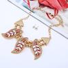 Vintage Leaf Necklace Set With Rhinestone Decor And Geometric Style For Women