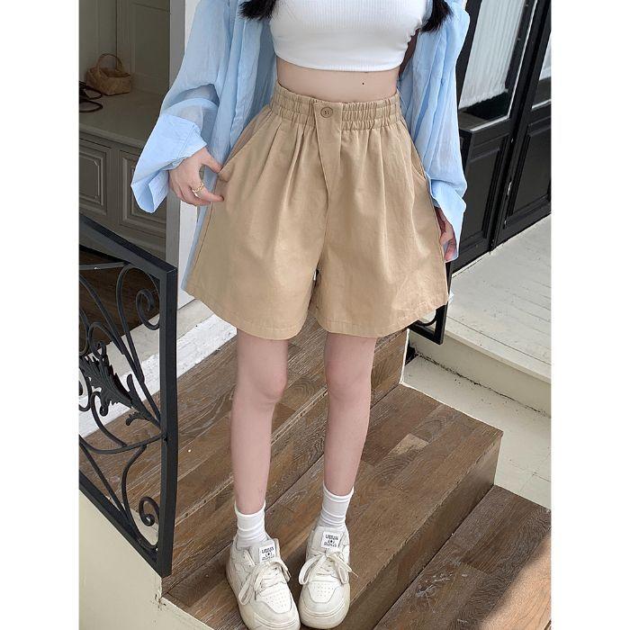 Летние широкие шорты Dopamine для женщин, эластичные, с высокой талией, на одной пуговице, повседневные брюки большого размера, универсальные, для нижней части тела