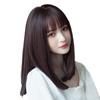 Straight Silk Full Medium Wig for Full Small Heat Brown Hair Wig, Semi-Long, Whorl, Wig, Ladies, Women's Clothes, Bangs, Face, Resistant,