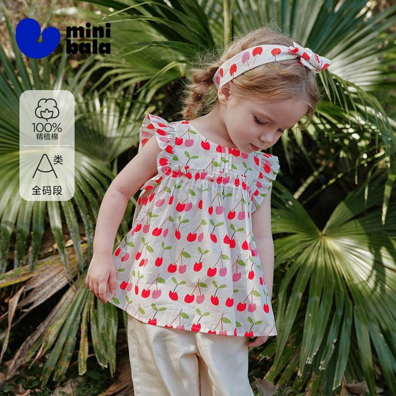 [Pure Cotton] Mini Balabala Girls' Short sleeved Shirt Light, Cute Lace Sweet Top 2026 Summer