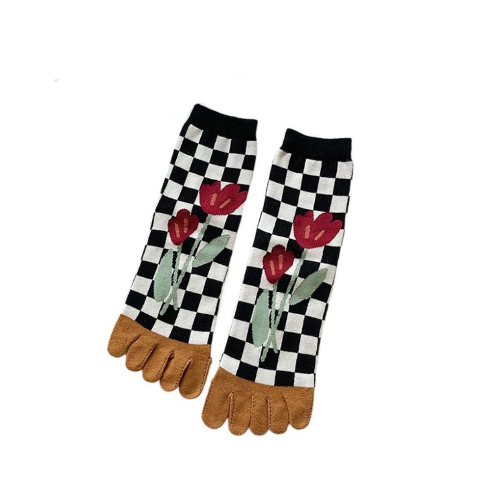 Breathable Five Finger Tube Socks Flower Toe Mid-calf Socks Soft Split Toe Short Socks  Daily