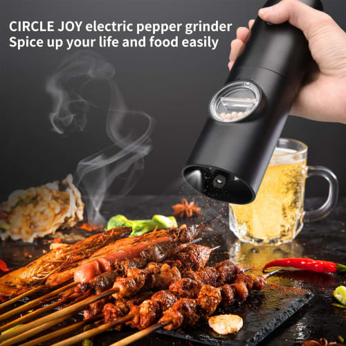 CIRCLE JOY Rechargeable Pepper Grinder Set, Automatic Pepper Mill Set with Charging Base, White LED Light, Adjustable Coarseness, 70ml Container, Easy