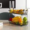 2 Tier Fruit Storage Basket Kitchen Countertop Organizer with Wooden Handle Mesh Carbon Steel Bowl for Bread Vegetable