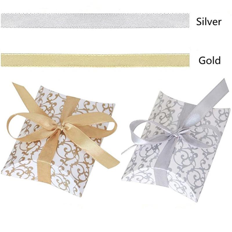 50 шт., коробка конфет в форме подушки с лентой, достаточно места для свадебных сувениров, ювелирных закусок