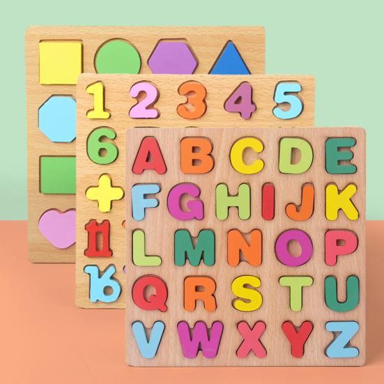 Деревянная головоломка для малышей, алфавит, познание чисел, дошкольное обучение, игра на сопоставление фигур, ранняя образовательная игрушка-головоломка