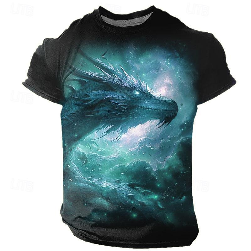 Men's Dragon T Shirt Short Sleeve T shirt 3D Print Crew Neck Shirt Designer Gothic Party Street Casual White Summer Spring