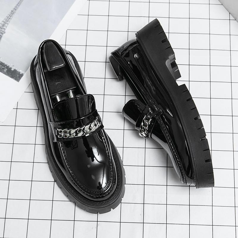 Мужские кожаные туфли с широким носком, повседневная обувь для мужчин, туфли-лоферы, высококачественные туфли с толстой подошвой, увеличивающие рост, свадебные туфли