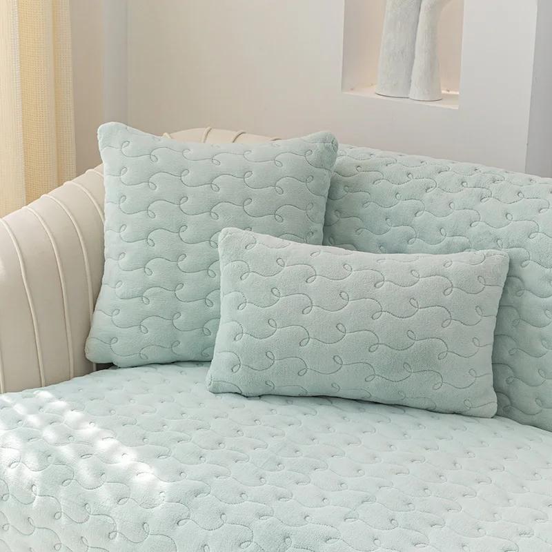 Plush Sofa Cushion Thickened Milk Velvet Little Fresh Sofa Cover Living Room Four-Season Sofa Cushion Simple Modern Non-Slip Mat