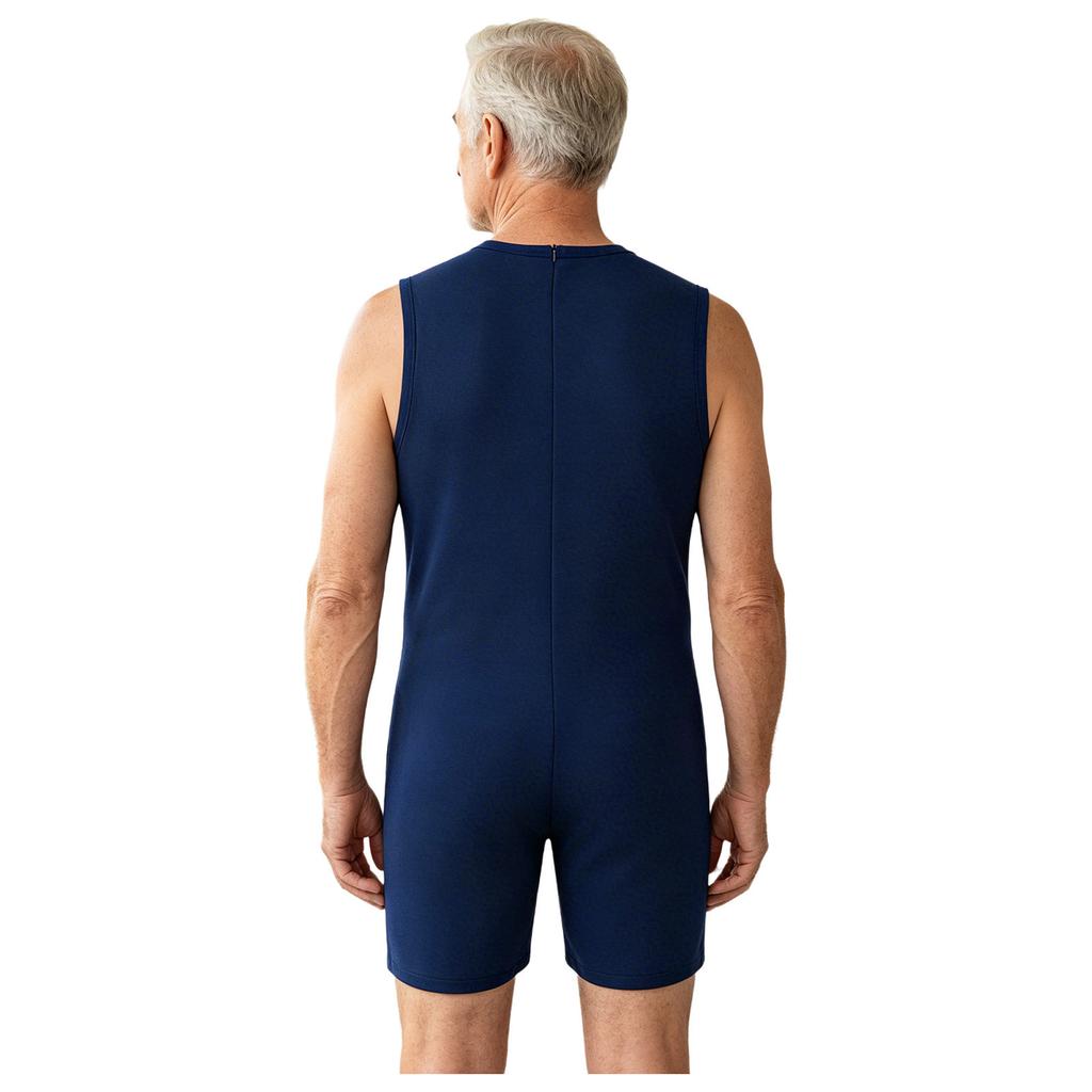Sleeveless Back Zipper Short Bottoms Jumpsuit for Men Round Neck Adaptive Nursing Pajamas Bodysuit Special Needs Clothes