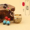Brass Mini Blessings Jar Keychain with Five Emperors Coins, Green Bead, Rice Jar Pendant, and Rope