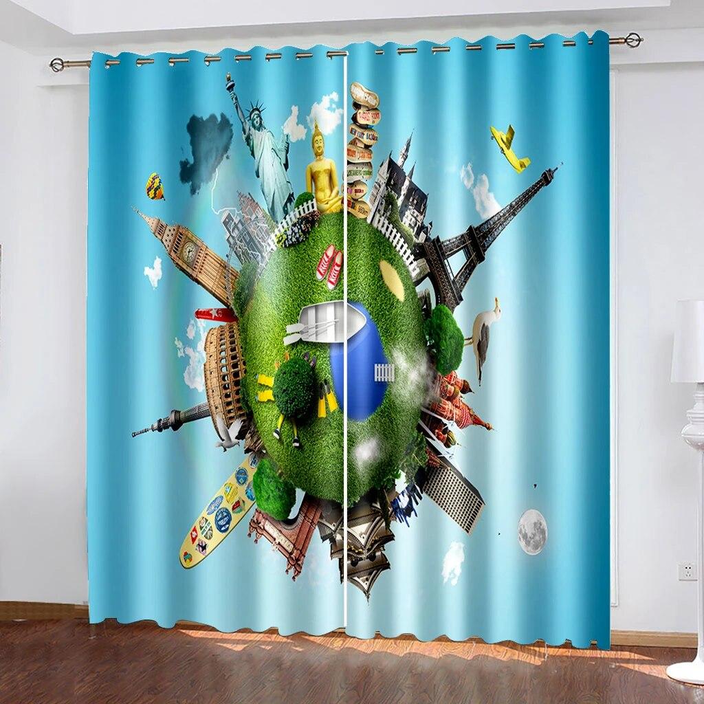 Beautiful Scenery 3D Printing Curtains Circular Flower Type Bedroom Living Room Shading Metal Eyelet Curtains