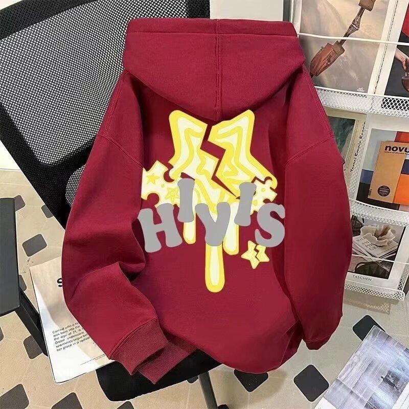 Trendy brand two-color letter-printed hooded sweater for men and women, loose leisure in autumn and winter, college style velvet top