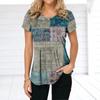 Женская футболка в стиле ретро, ​​футболки с клетчатым принтом, лоскутная одежда, блузка с круглым вырезом и короткими рукавами, женские топы большого размера, женская рубашка в стиле Харадзюку