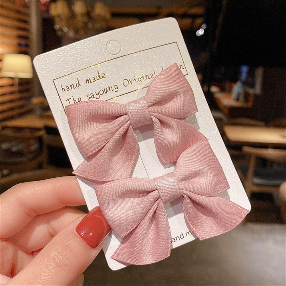 2Pcs Cute Little Girl Solid Color Bowknot Barrettes Baby Hairpins Kids Hair Clips Bow Headgear