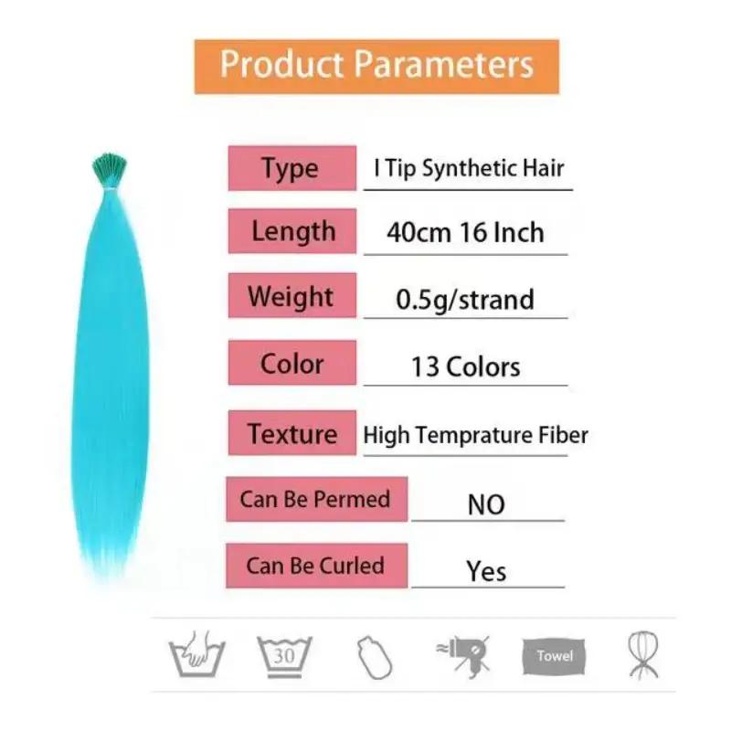 10pcs/set Colorful Straight Hair Extensions DIY Heat Resistant Synthetic Hair Extensions 16 Inch