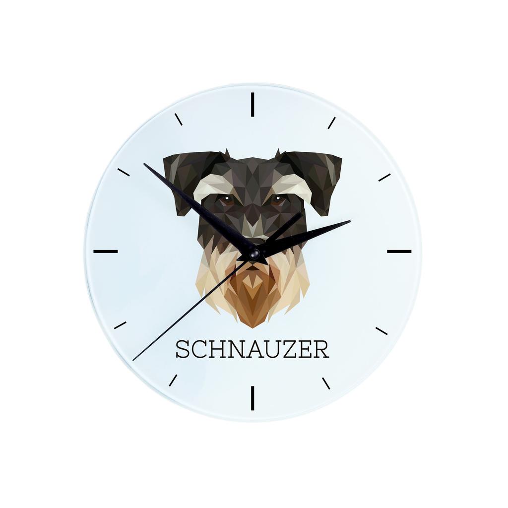 Sznaucer, Schnauzer -Geometryczny Zegar Ścienny Ze Zdjęciem I Napisem Marki Art-Dog