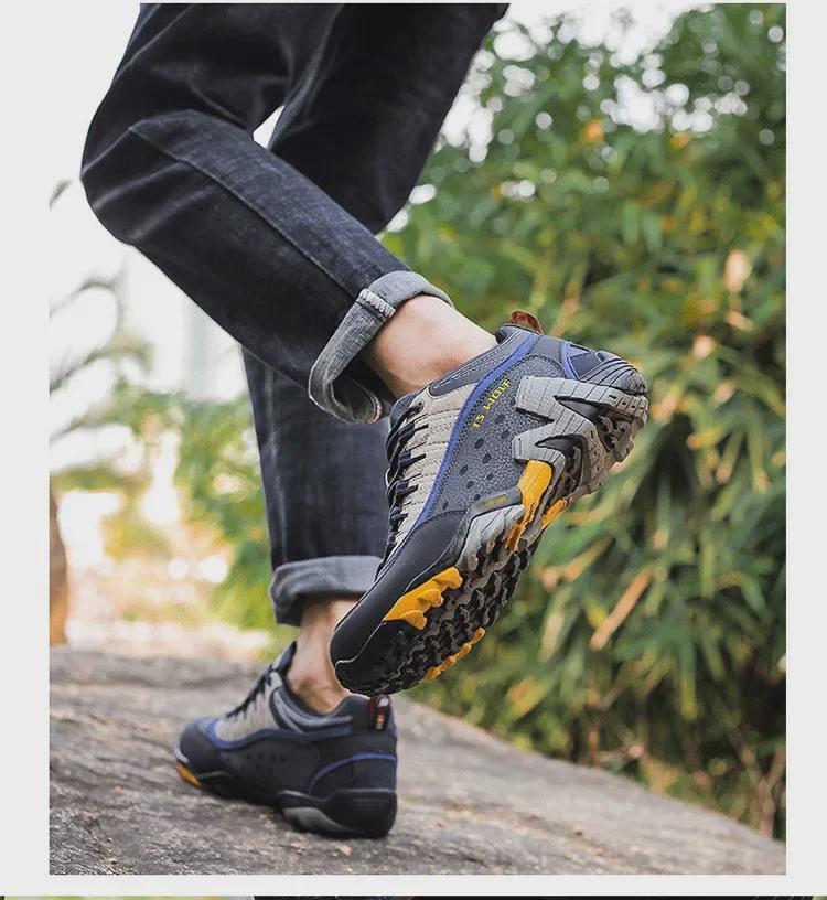 Мужские и женские водонепроницаемые походные ботинки из натуральной кожи — дышащая, нескользящая обувь для активного отдыха на весну/осень.