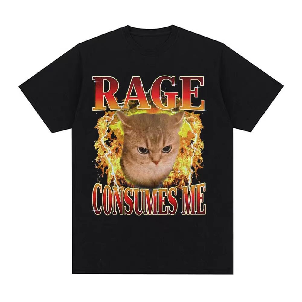 Anger Devours My Chaos Meme Tshirt Interesting Anger Cat Fire Pattern Tshirt Unisexs And Unisexs Clothing Pure Cotton