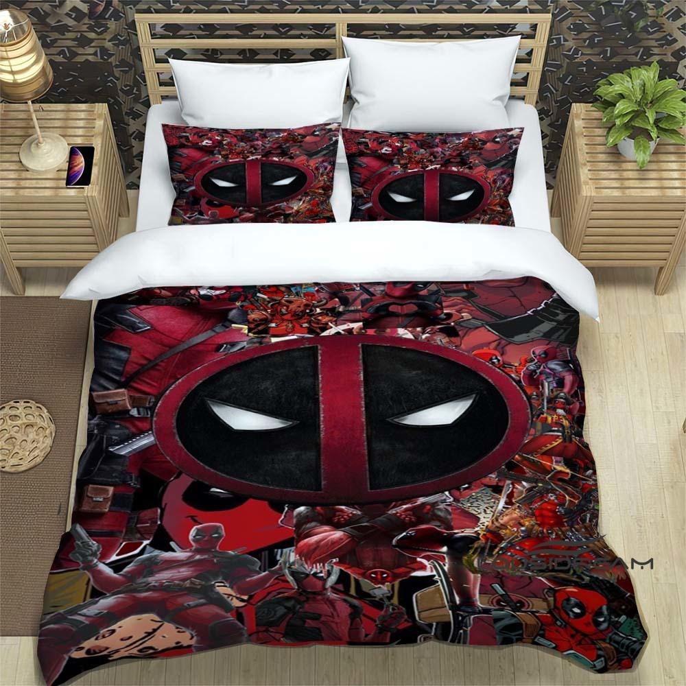3D printed cartoon Deadpool duvet cover and pillowcase bedding set, suitable for boys and girls' bedroom decoration, children's