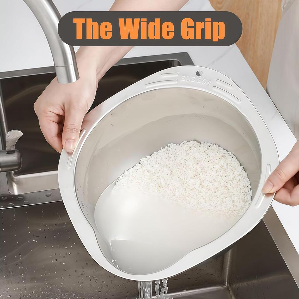Сито для мойки риса Чаша из нержавеющей стали 304 Чаша для мойки риса Сито для риса Дуршлаг Фильтр для фруктов и овощей Кухонные принадлежности