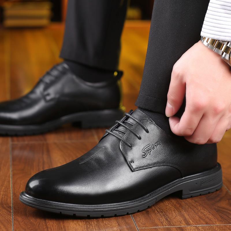 New Cowhide Men's Business Leather Shoes Formal Genuine Leather Mens Shoes Casual Breathable Wear-resistant Soft Shoes Snakes