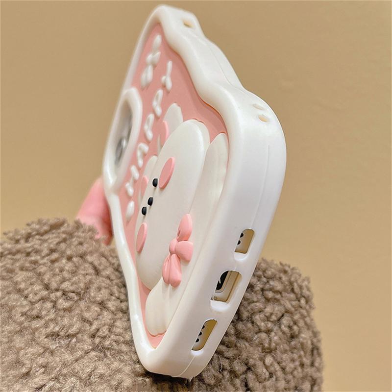 Корейский милый силиконовый розовый чехол с 3d мультяшным кроликом для Iphone 14 13 12 11 Pro Max, защитный мягкий чехол с милым кроликом